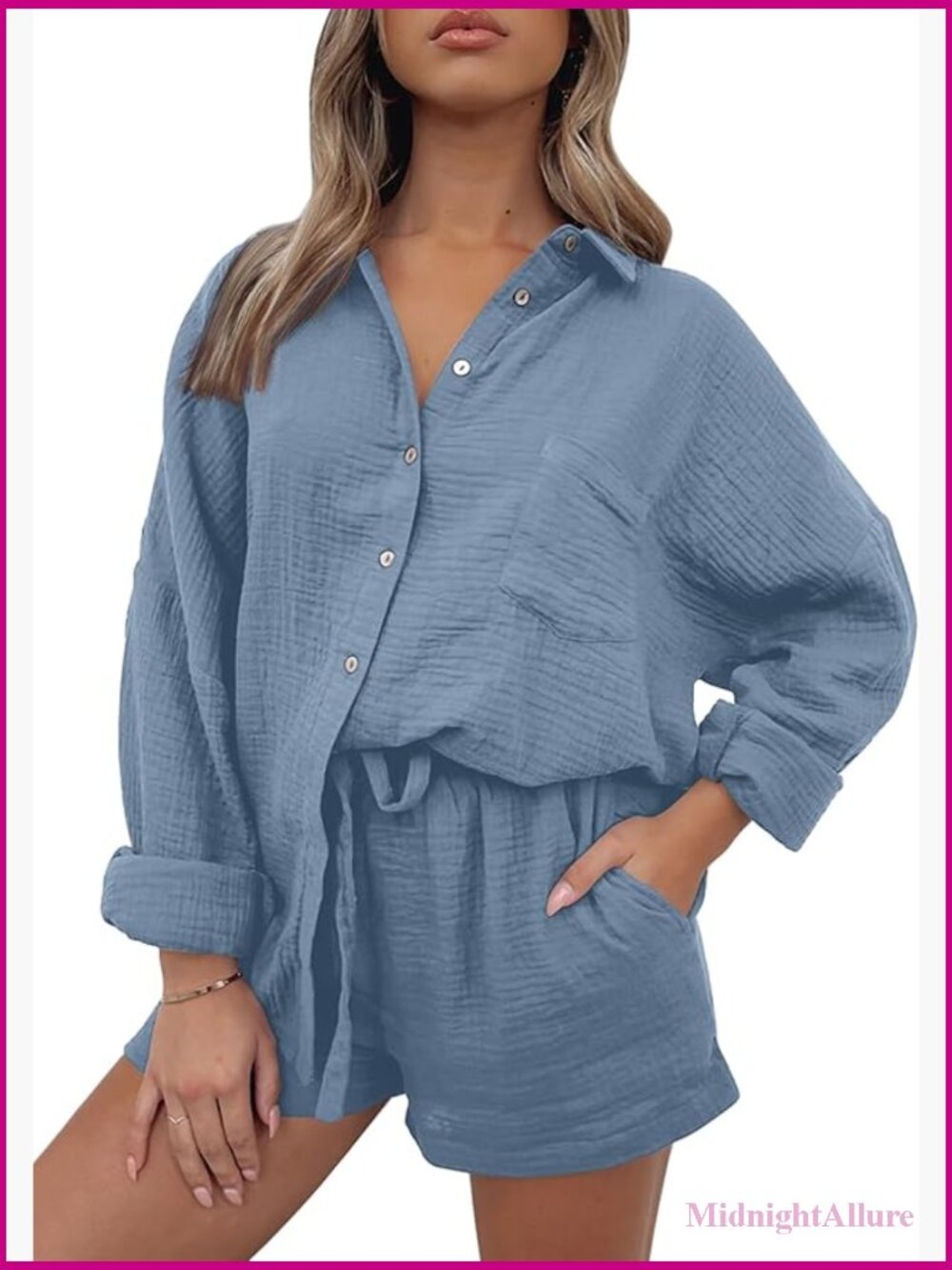 2 Piece Lounge Set Matching Pajama Oversized Shirt And Shorts Spring Outfit